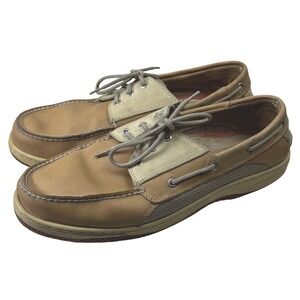Sperry Top-Sider Boat Shoes Mens 13W Tan Leather Mesh Loafers Nautical Classic